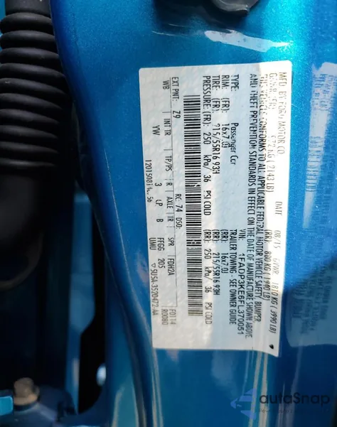 2015 Ford Focus Se z USA, uszkodzony, nr VIN 1FADP3KE6FL370051